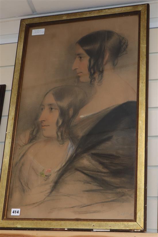 Follower of David Wilkie - Pastel, Portrait of two sisters, bears signature 72 x 43cm